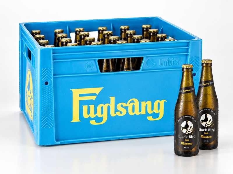 Fuglsang Black Bird Classic flaskeøl i blå ølkasse