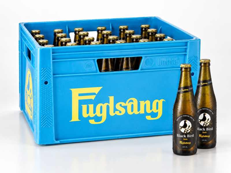 Fuglsang Black Bird Classic flaskeøl i blå ølkasse