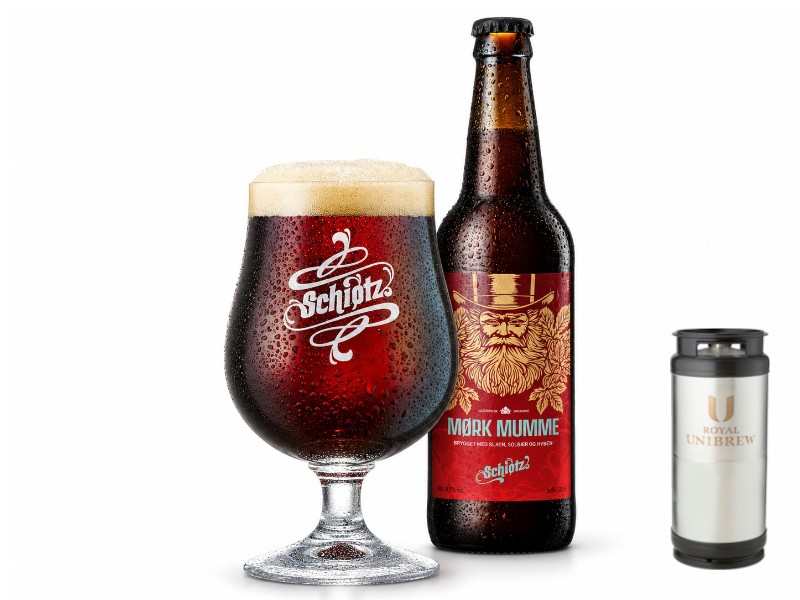 Schiøtz Mørk Mumme i glas med flaske og 20 liters fustage