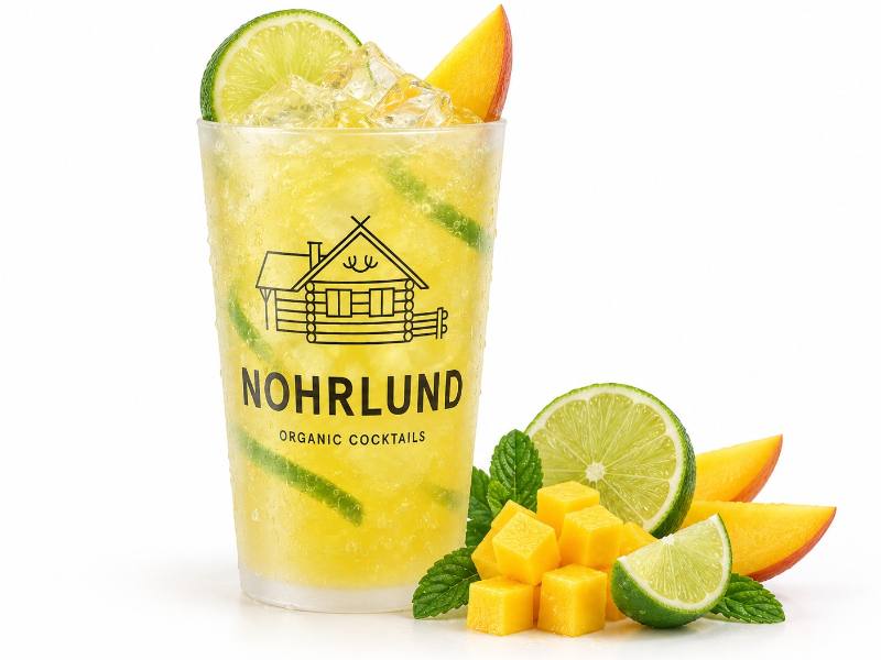 Nohrlund Mango Smash med mango og lime i plastkrus – fra fustage på 20 liter