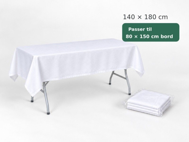 Hvid stofdug 140 x 180 cm på klapbord 80 x 150 cm – til leje