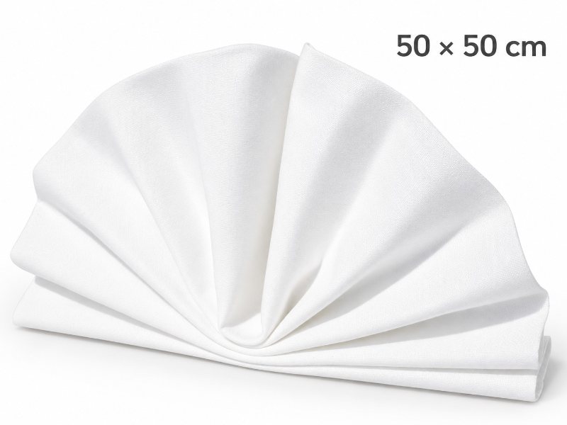 Hvid stofserviet 50 x 50 cm foldet som vifte – til leje
